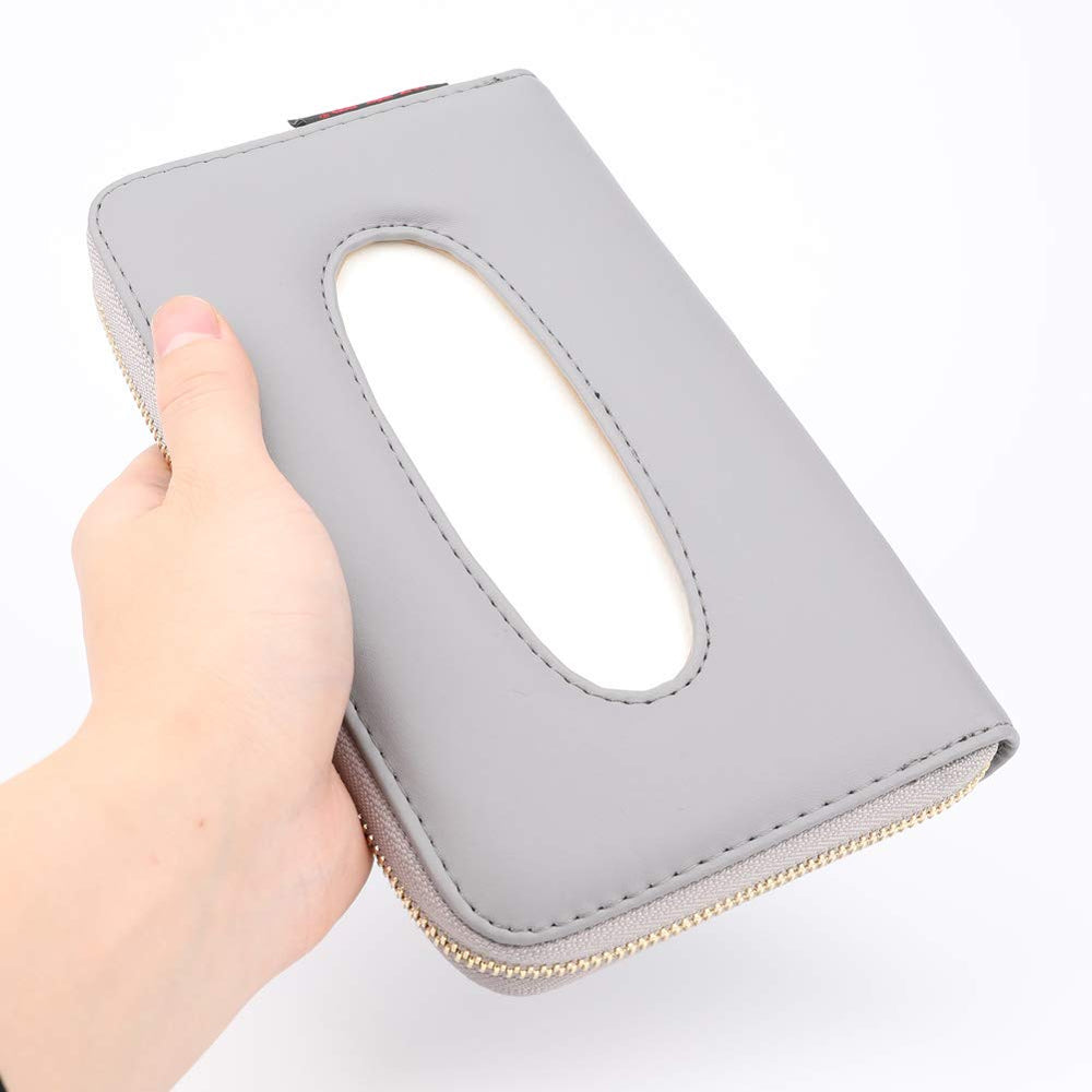 Carstuus universal-fit tissue box gray adapts to most vehicles.