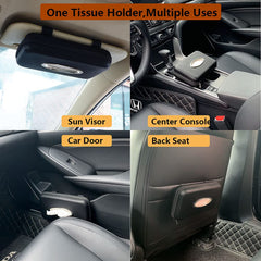 Cartisen tissue holder attached to car door for convenient access.
