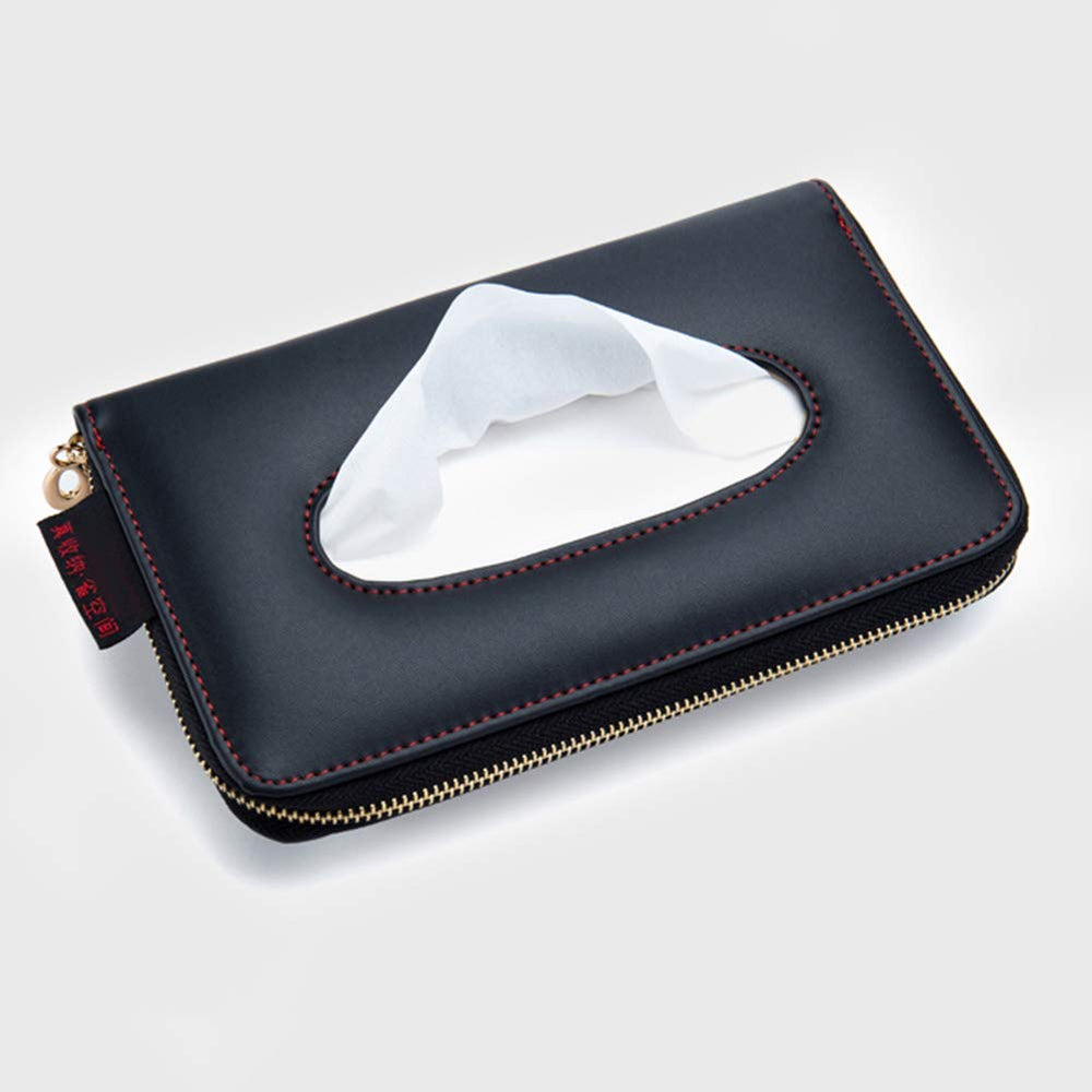 Cartisen zippered tissue holder in black adds secure storage.