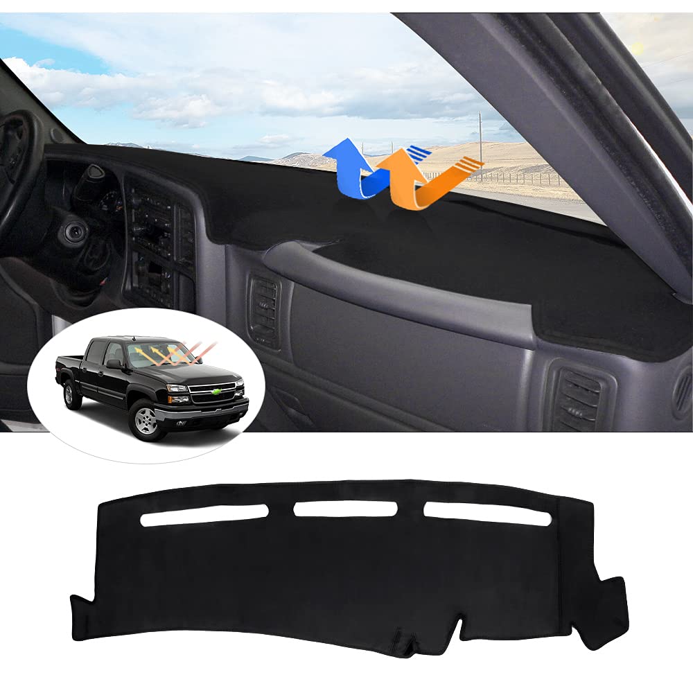 Cartist dash cover for 1999-2006 Silverado/Sierra protects the dashboard from UV rays and glare.