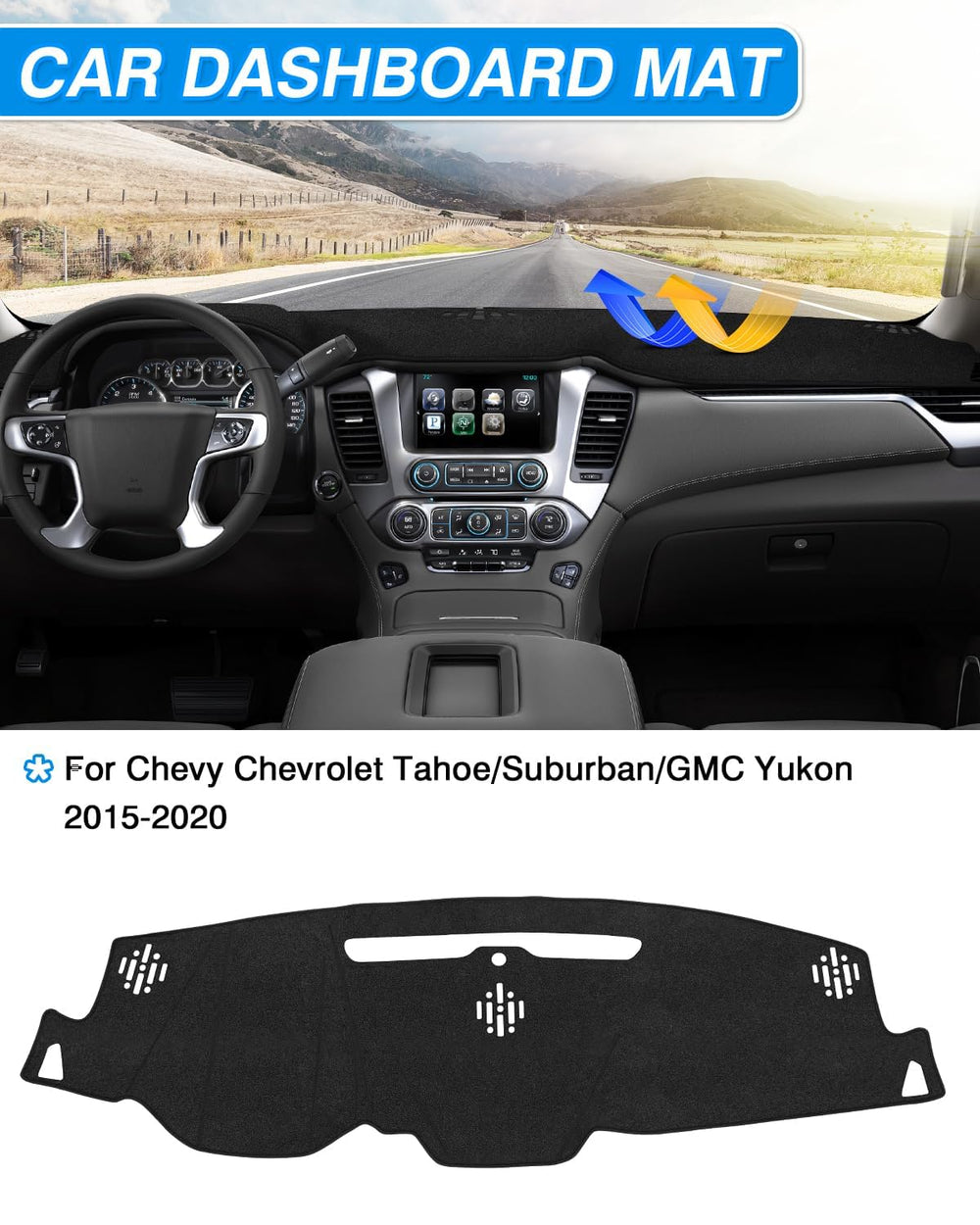 CARTIST dashboard cover for GMC Yukon 2015-2020 – glare reduction and heat protection.