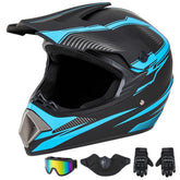 CARTMAN dirt bike helmet front view with matte black and blue finish.