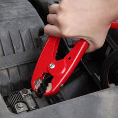 Cartman heavy-duty clamps provide secure attachment to battery posts.