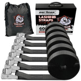 Cartman lashing strap 12ft black secures cargo in transit.
