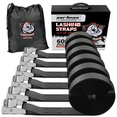 Cartman lashing strap 12ft black secures cargo in transit.