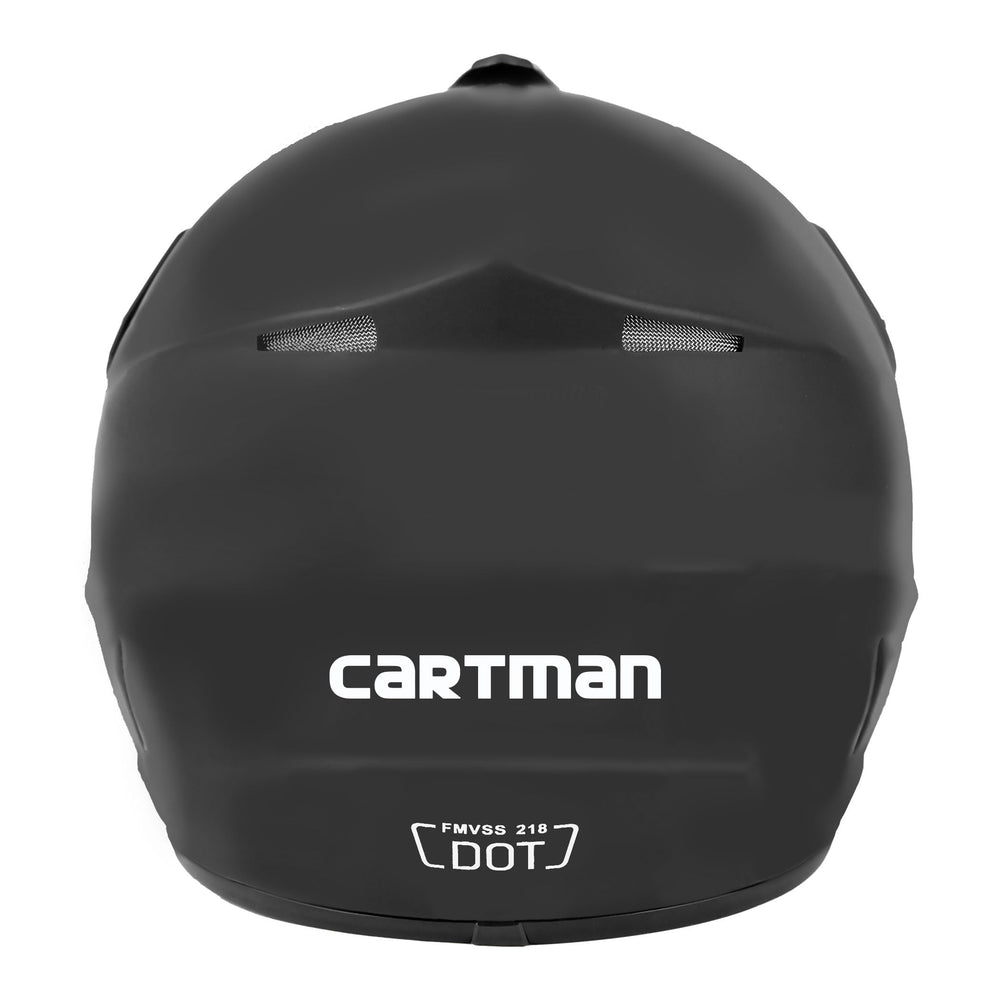 Cartman matte black motocross helmet chin strap demonstrates secure closure.