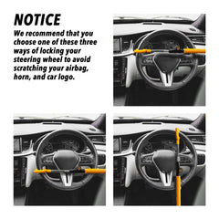 Cartman steering wheel lock highlights copper cylinder for tamper resistance.