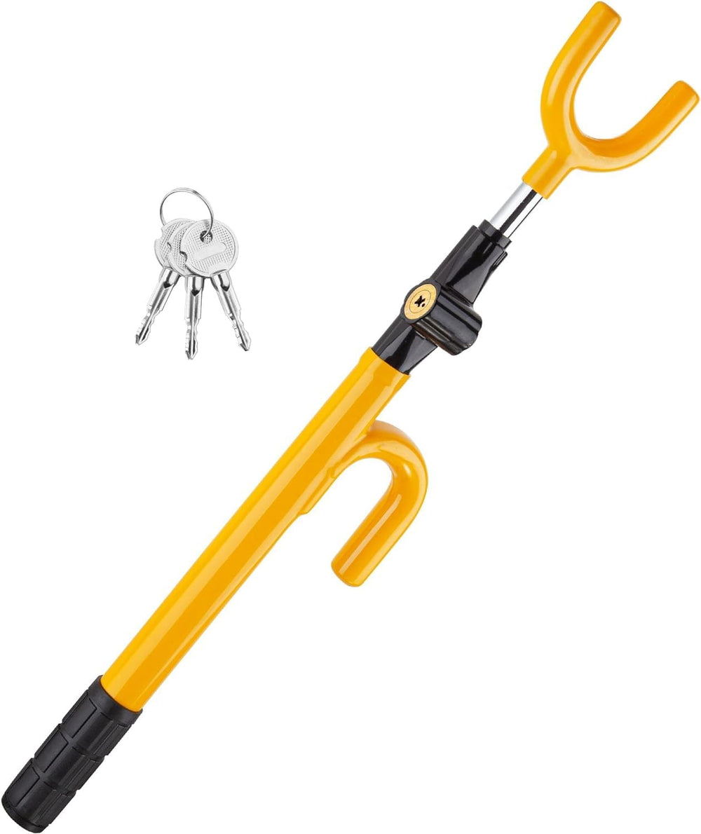 Cartman steering wheel lock with steel body for durable theft deterrence.