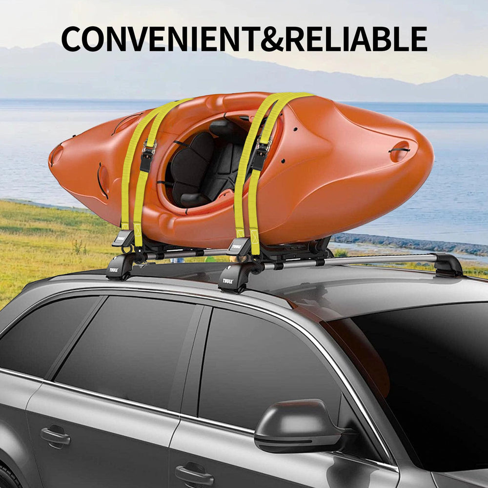 Cartman versatile tie-down for motorcycles, ATVs, kayaks, and moving goods.