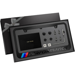 Carvenluxe black license plate frame front view, sleek design and durable construction