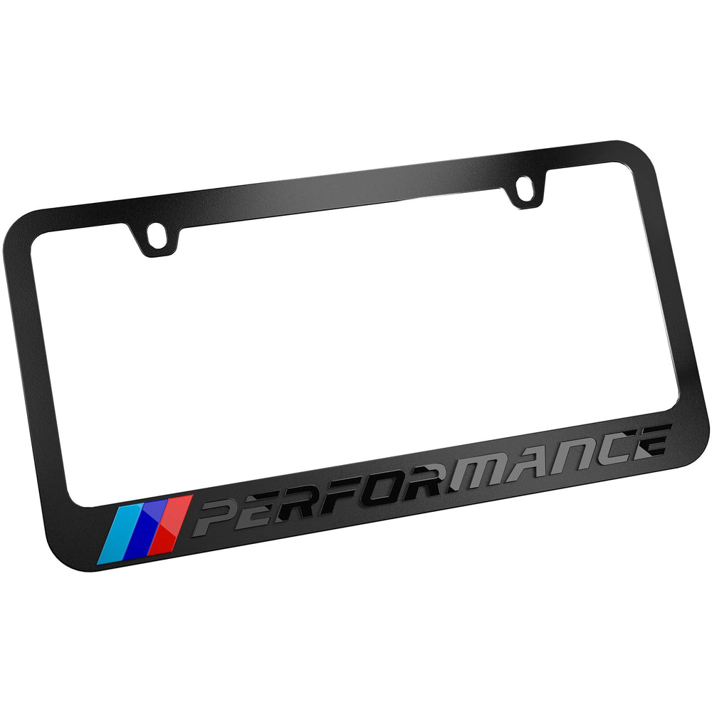 Carvenluxe black license plate frame rear view, sturdy finish complements any vehicle