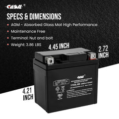 Casil YTX5L-BS sealed AGM case for spill-proof use