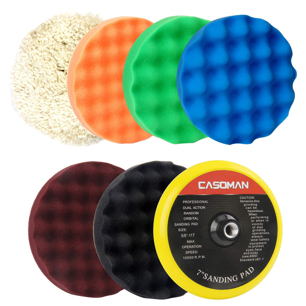 CASOMAN 7-inch buffing pad kit packaging demonstrates an all-in-one detailing solution.