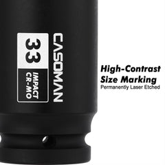 6-point CASOMAN socket grips flat sides for secure torque transfer.
