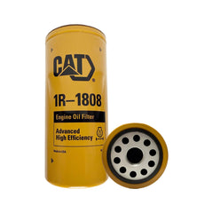 CAT 1R-1808 oil filter pack of two, side view highlighting compact spin-on design