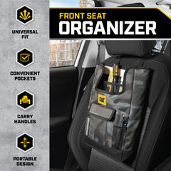 CAT Car Seat Organizer open pockets show snacks, documents, and gadgets organized