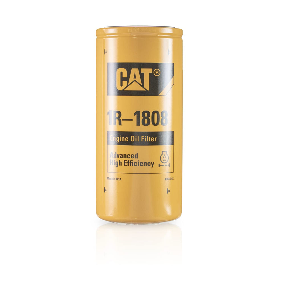 CAT 1R1808 oil filter front view for easy spin-on replacement and filtration