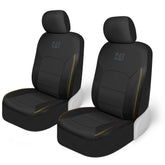 CAT FlexHybrid seat covers front view with black PU leather and mesh for breathability