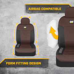 Breathable honeycomb mesh back on CAT seat covers keeps you cool on commutes