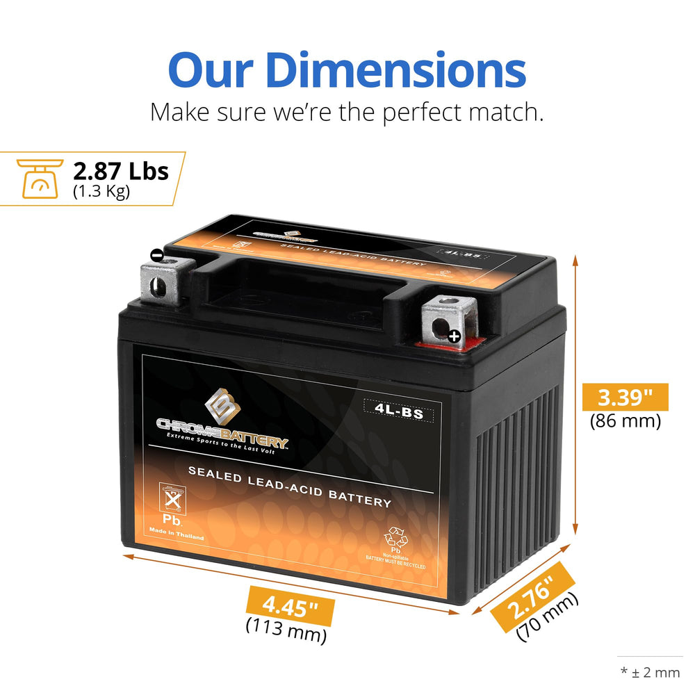 CB Chromebattery YTX4L-BS with T3 terminal ensures secure connections