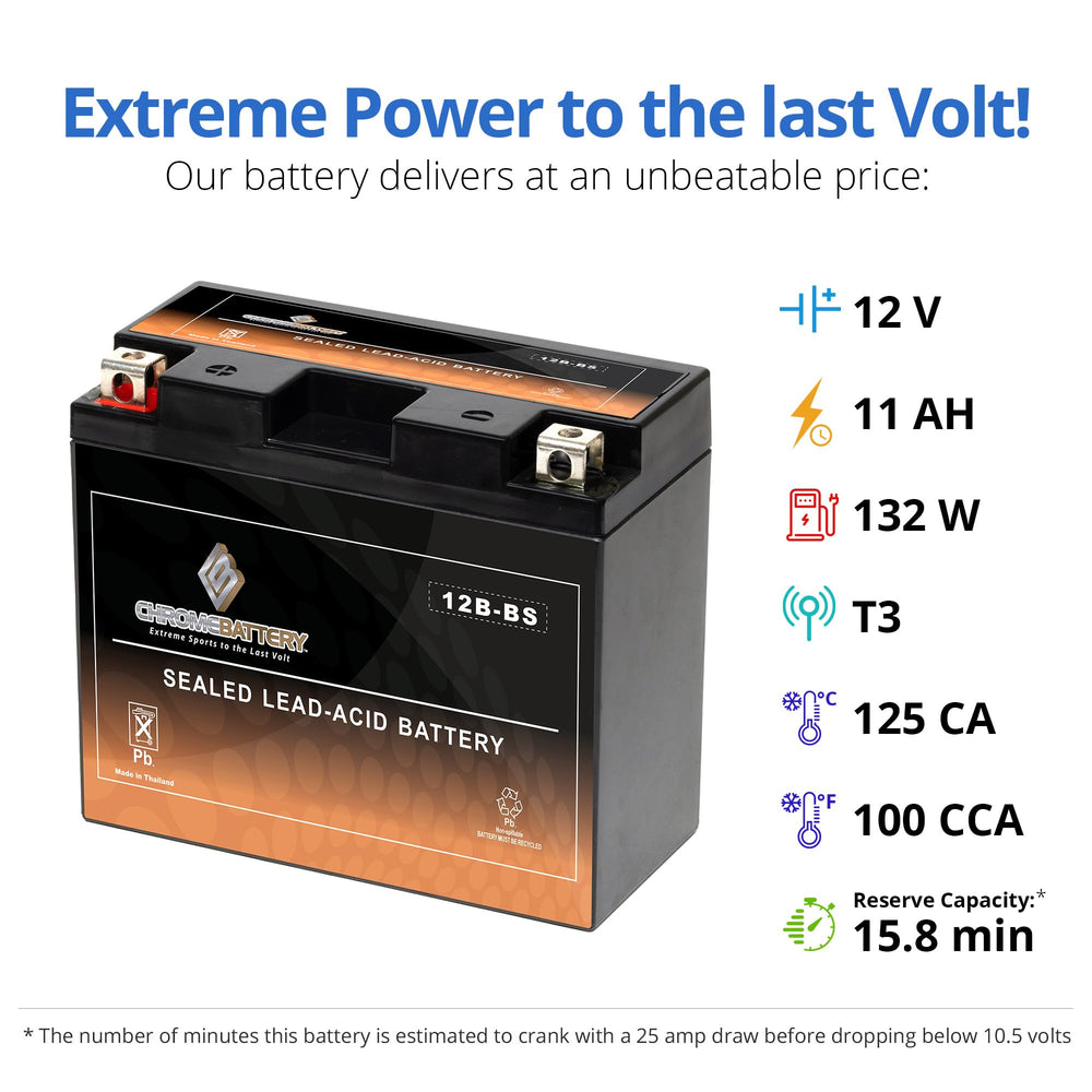 CB CHROMEBATTERY YTX12B-BS side terminal design for secure connections in rough terrain.