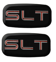 CDD 2X SLT cab emblems front view with chrome red finish enhances rugged Yukon styling