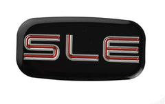 CDD SLE emblems 3D chrome-red, close-up shows durable 3M backing.