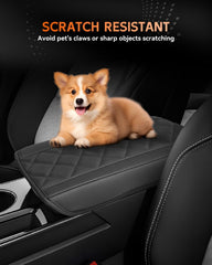 CDEFG center console cover close-up shows stitching and durable PU leather.