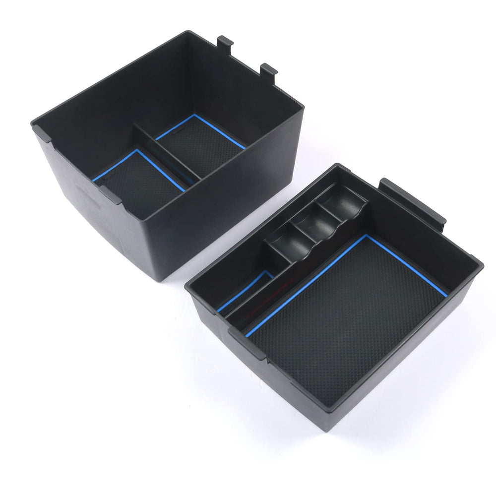 CDEFG Maverick center console organizer tray with blue trim keeps items organized and reachable