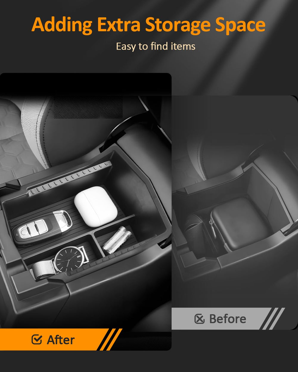 CDEFG Forester organizer easy access keeps items in reach while driving.