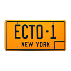 Celebrity Machines Ghostbusters ECTO-1 plate close-up shows embossed lettering and durable aluminum
