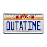 Celebrity Machines Outatime license plate for nostalgic display and conversation starters.