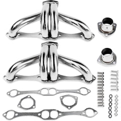 Certified Automotive Experts center-dump block hugger header Gen 1 SBC 265 improves engine bay clearance for Chevy swaps.