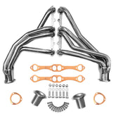 Certified Automotive Experts polished stainless long-tube header for SBC Chevy engines enhances exhaust flow.
