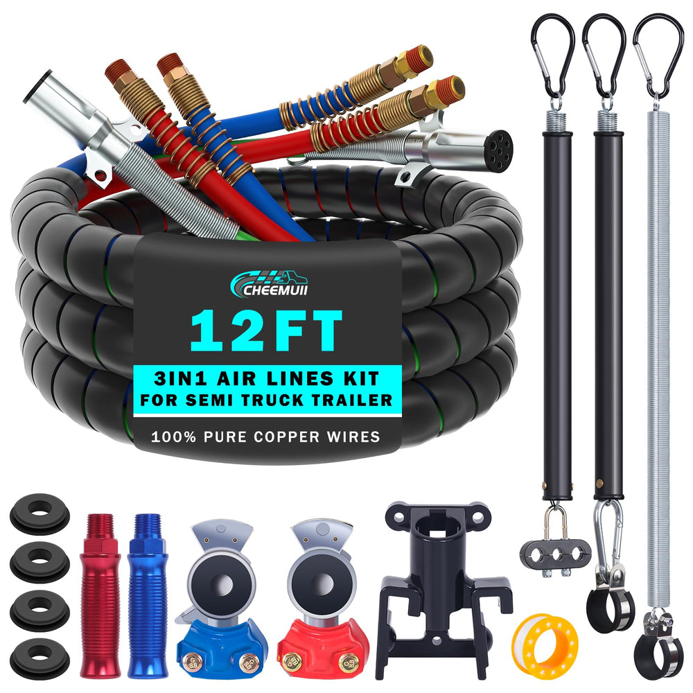 CheeMuii 12ft red and blue air lines kit for tractor trailers improves trailer braking connections.