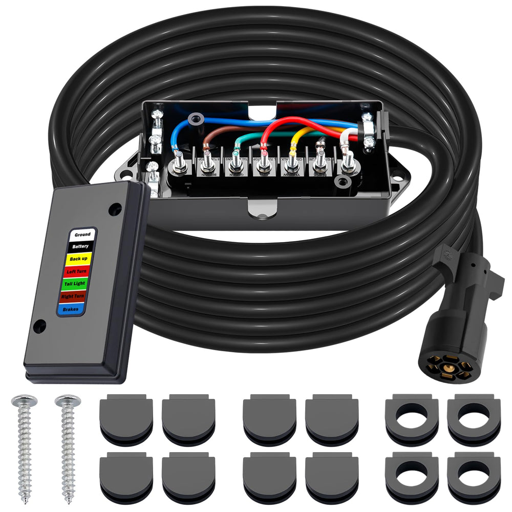 CheeMuii 7-pin trailer plug close-up shows durable prongs for reliable towing.