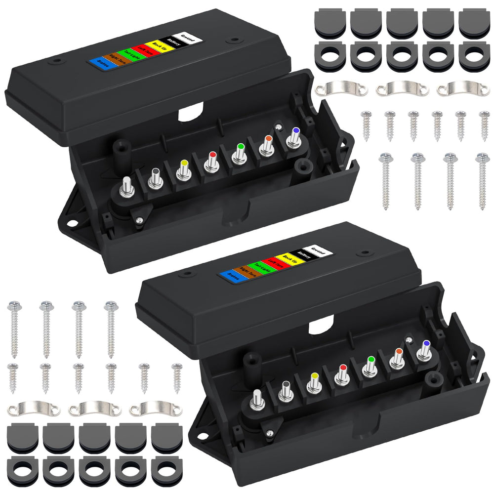 CheeMuii 7-way junction box weatherproof closeup highlights rugged trailer wiring.