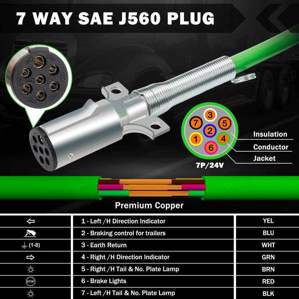 CheeMuii 7-way trailer power cord ensures stable lighting connections.