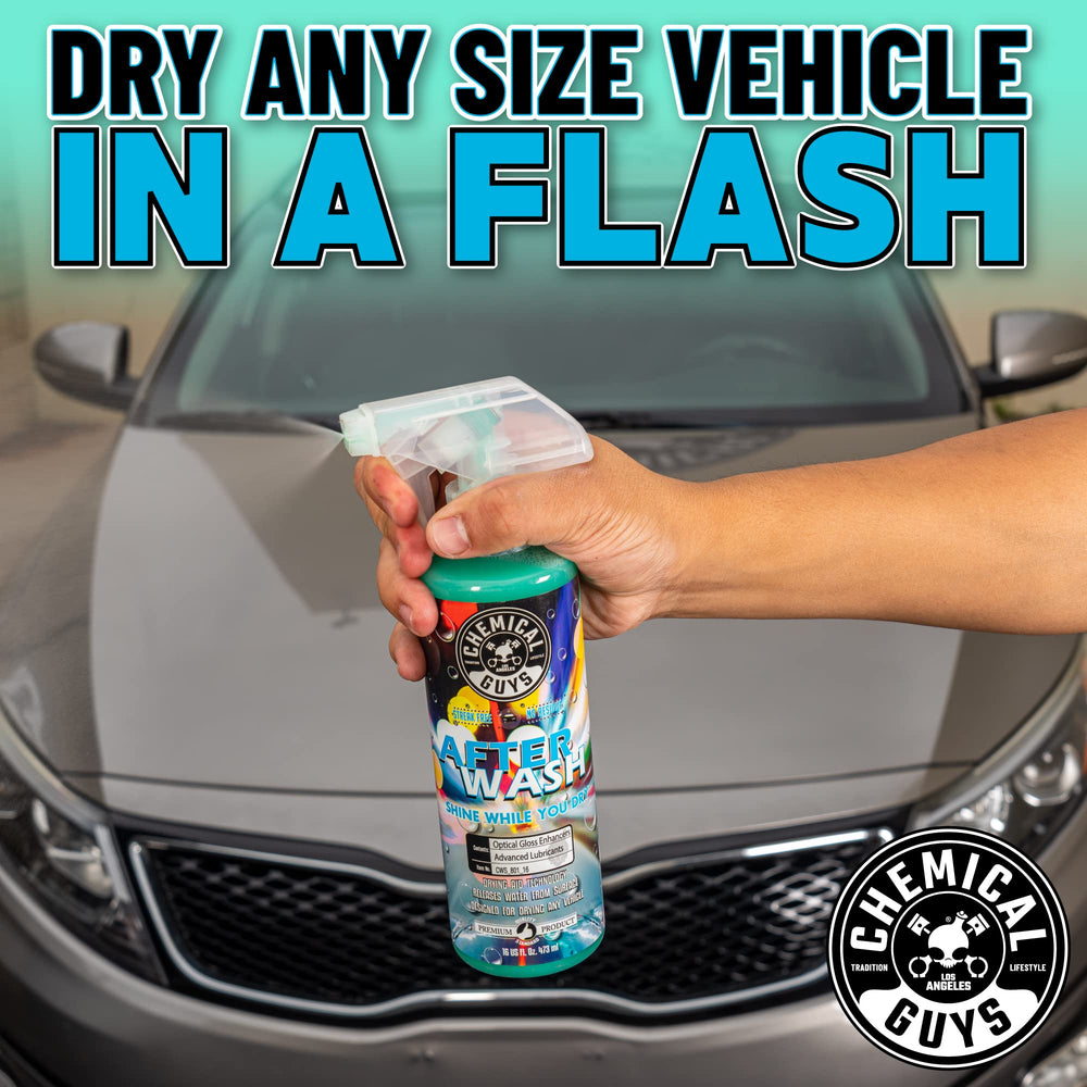 Chemical Guys After Wash spray in use to ease drying and reduce towel friction on surfaces