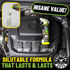 Chemical Guys All Clean+ dilution guide for light or heavy cleaning.
