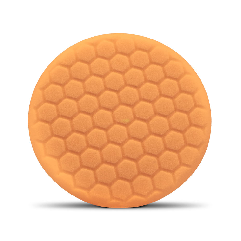 Chemical Guys BUFX_102_HEX orange self-centered pad, front view for even product distribution.