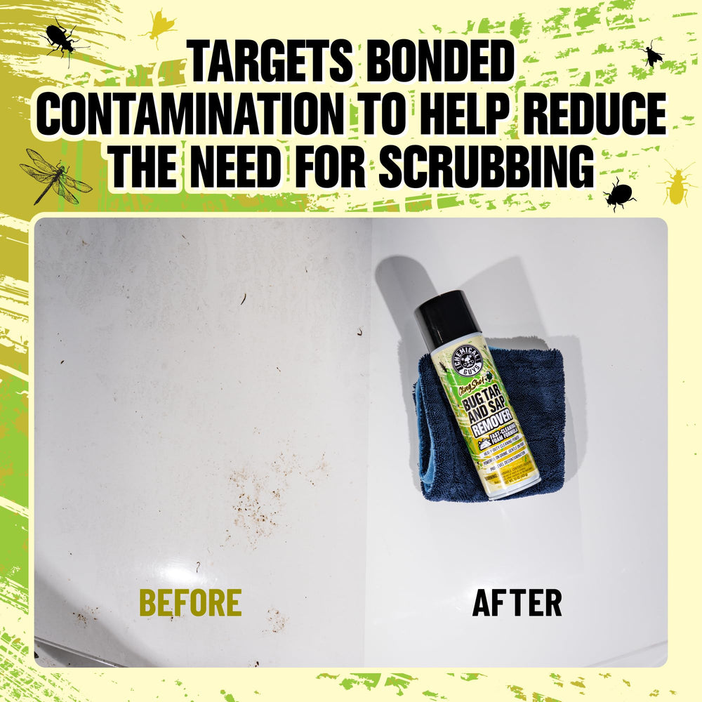 Chemical Guys Bug Sap Tar Remover bumper areas on plastic trim for efficient prep.
