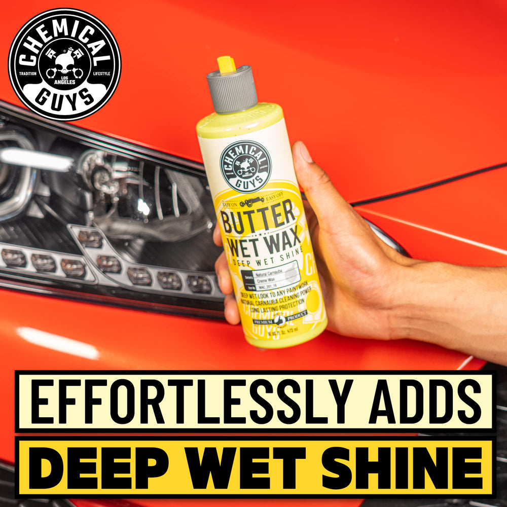 Chemical Guys Butter Wet Wax has a tropical banana scent during detailing.
