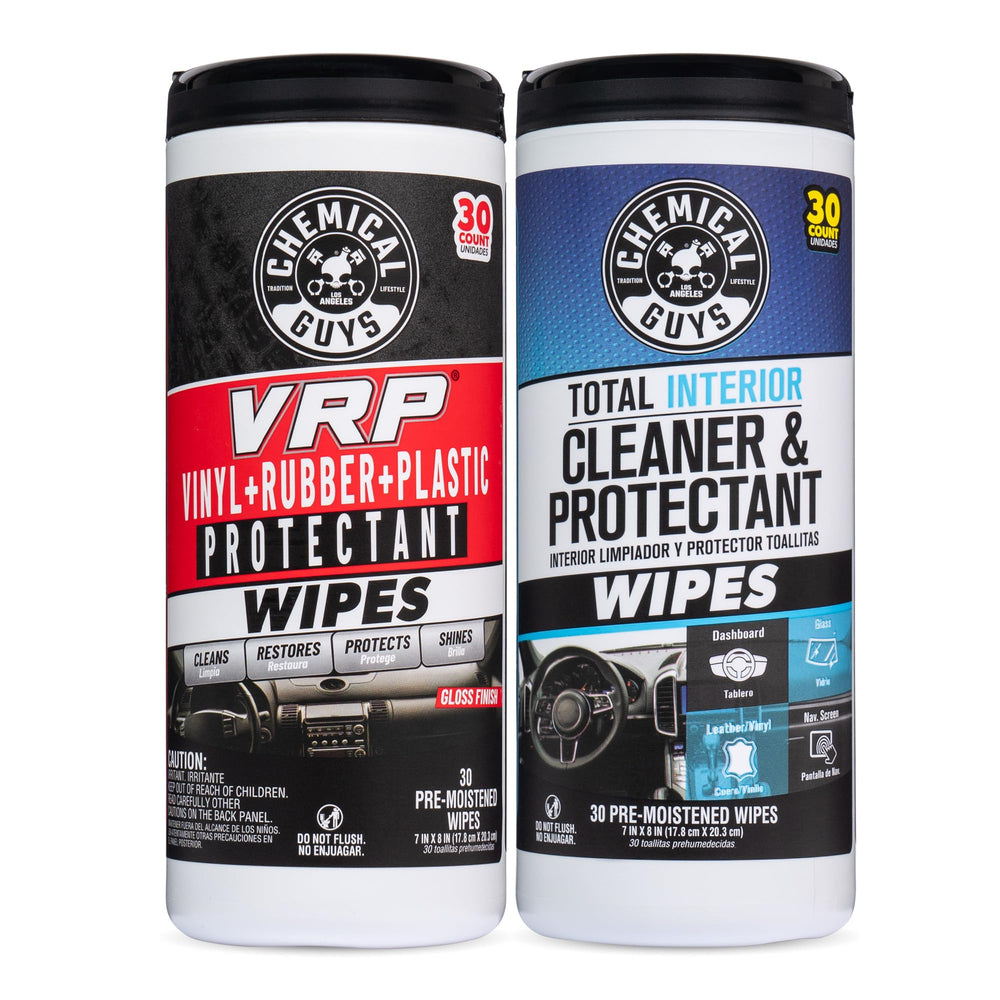 Chemical Guys Canister Wipes pack closed, convenient for on-the-go interior detailing.
