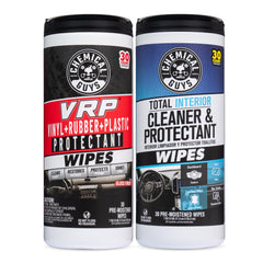 Chemical Guys Canister Wipes pack closed, convenient for on-the-go interior detailing.