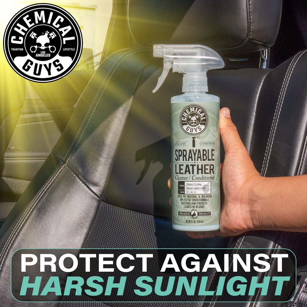Chemical Guys car interior detailing shows easy maintenance of leather seats and panels.