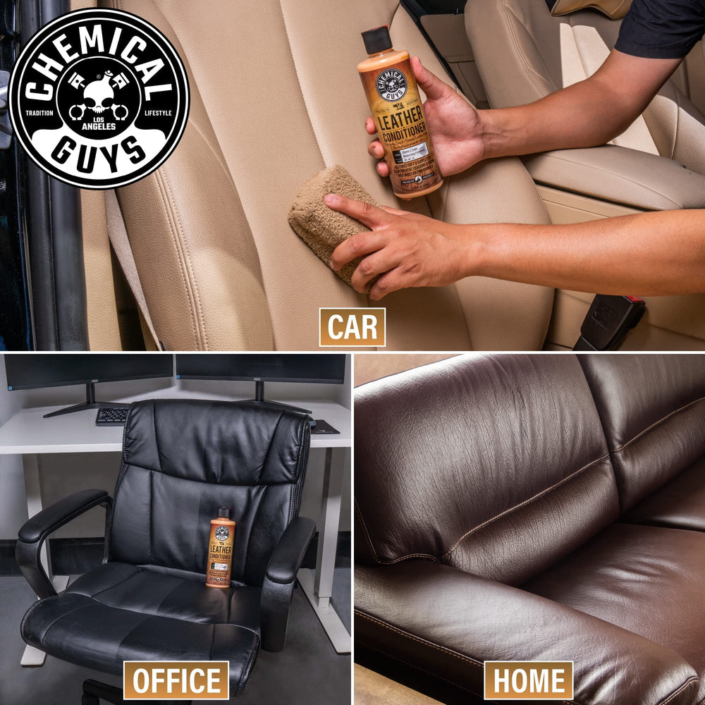 Chemical Guys car interior leather cleaning seat demonstrates automotive use.