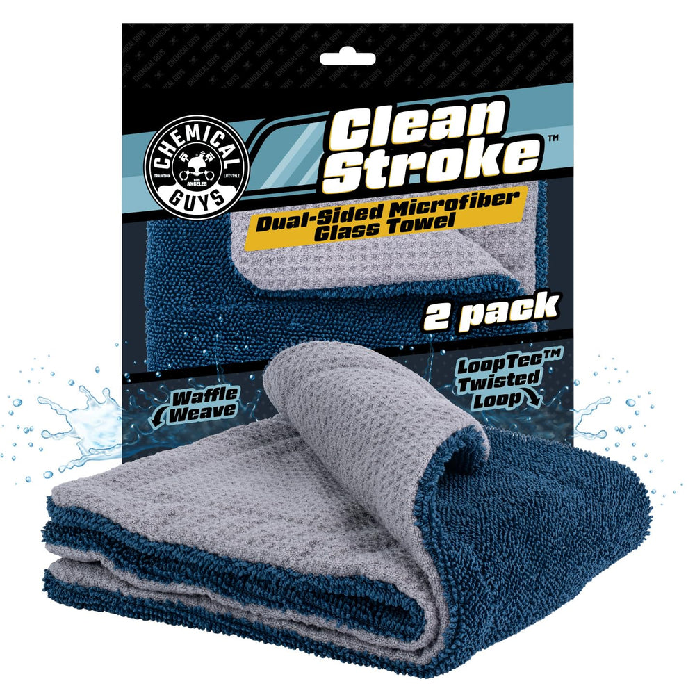 Chemical Guys Clean Stroke dual-sided towel close-up showing cleaning and polishing textures