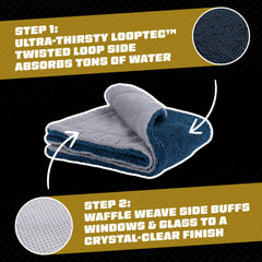Chemical Guys Clean Stroke glass towel in use on mirrors and glass surfaces
