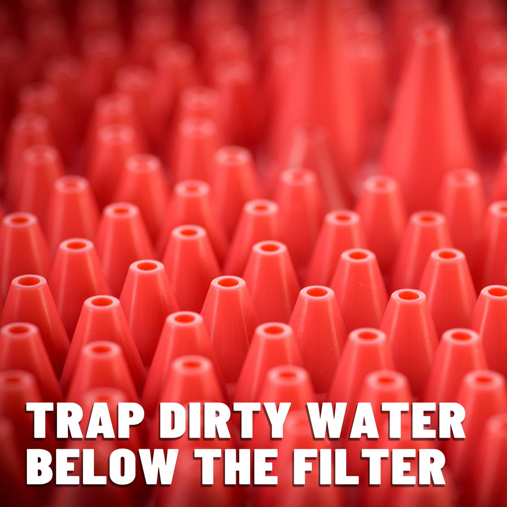 Bright red Cyclone Dirt Trap improves visibility in the bucket during washing.